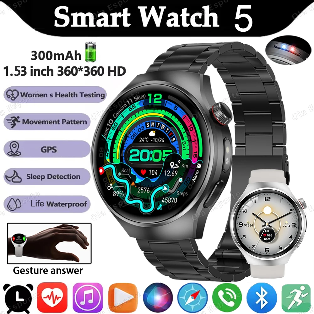 

Watch5 Смарт-часы для мужчин AMOLED-экран жест ответ GPS траектория движения сердечного ритма Bluetooth вызов SmartWatch для Android IOS