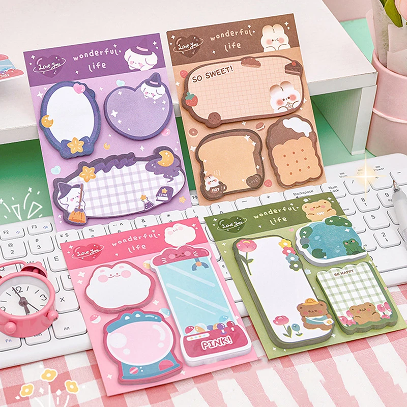 Cartoon Sticky Notes, Memo Pad colorido, Cute Stationery Posted Tabs, Papel de Mensagem, Material Escolar, 60 Folhas