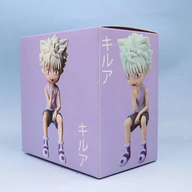 11cm Anime HUNTER HUNTER Killua Zoldyck q-version Sitting posture Action Figure PVC Mode Toy Computer desk ornament Gifts boxed