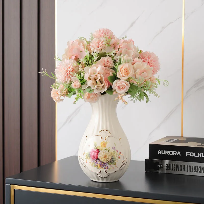 Vintage European Ceramic Vase Handmade Gold Plated Ivory Porcelain for Home Office Wedding Decor Corridor Room Gift