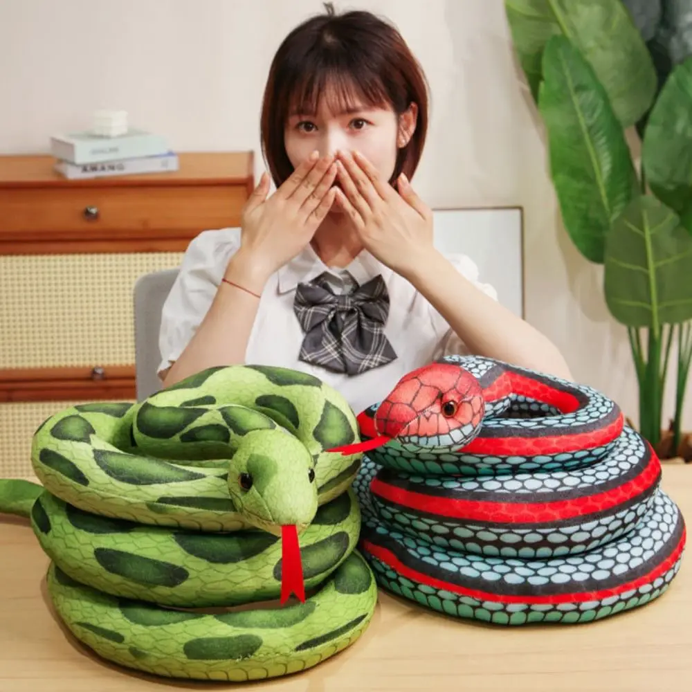 Pillow Soft Simulation Snakes Scary Brown Snake Plushie Long Green/Red Stuffed Wild Animal Home Decor