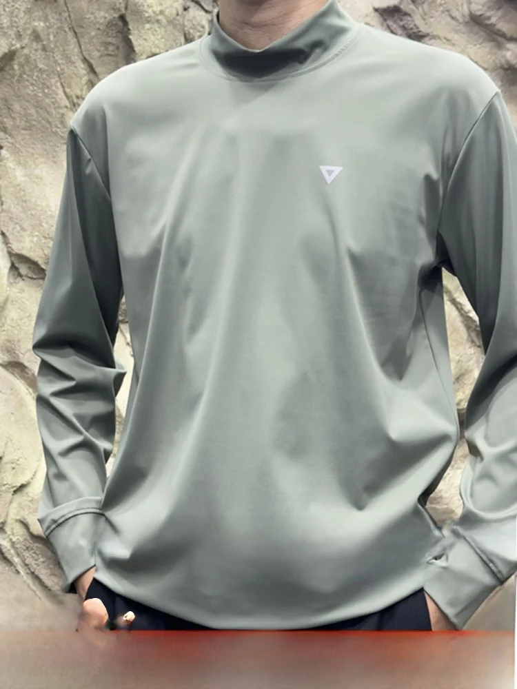 

Outdoor Men's Long Sve T-irt Casual f High Collar Base irt Breathable Elastic Triangular Elevation Autumn Sportswear