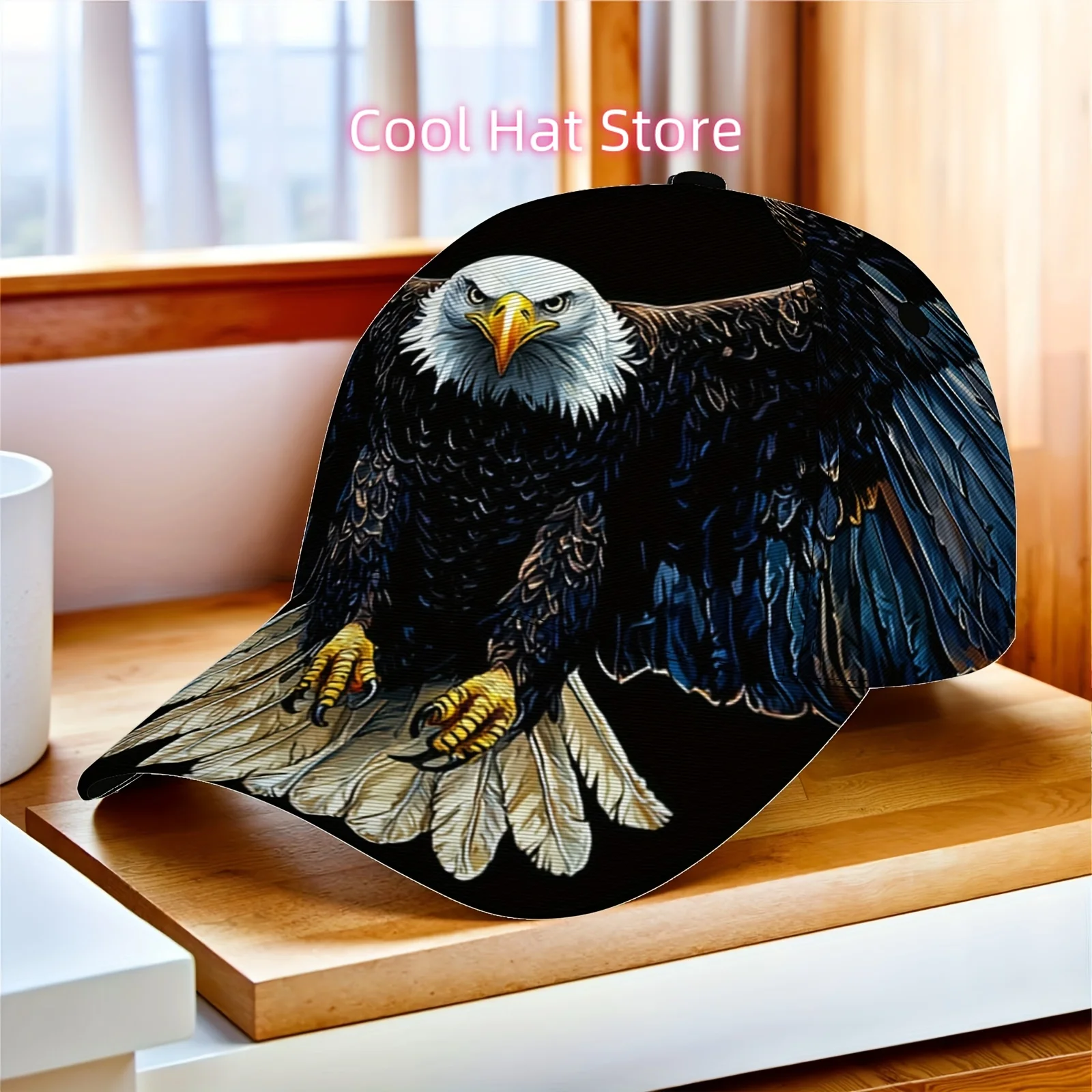 1 gorra de béisbol Majestic Eagle |   Gorra Ajustable Ligera y Portátil, con Diseño de Águila Blanca sobre Fondo Negro, Perfecta para Actividades al Aire Libre