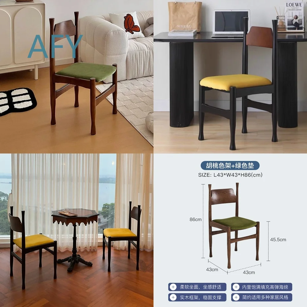 Vintage Französischer Stil Massivholz Esszimmerstuhl für Modernes Zuhause Büro Wohnzimmer Nordischer Mid-Century Minimalistischer Akzent-Armlehnstuhl