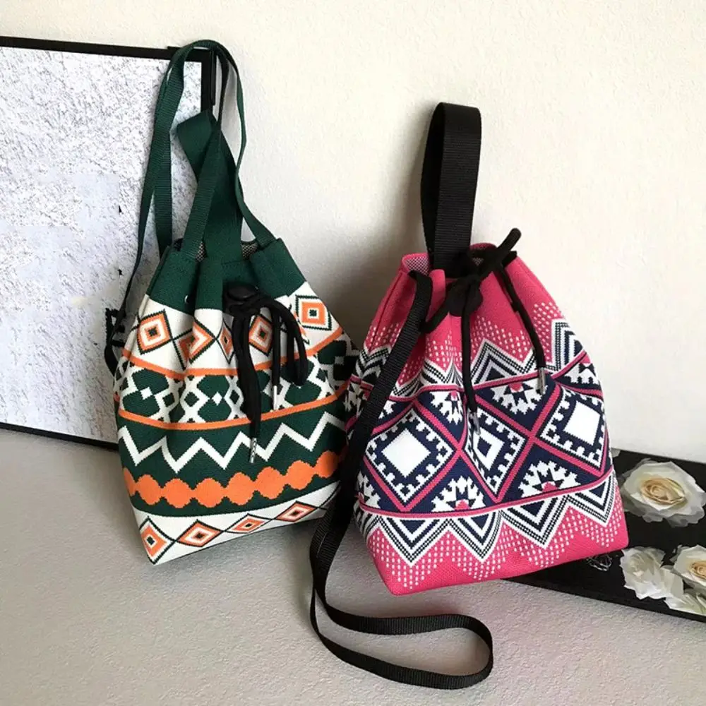 

Open Drawstring Drawstring Knitted Bag Handmade Knit High-capacity Knot Wrist Bag Phone Bag Girl