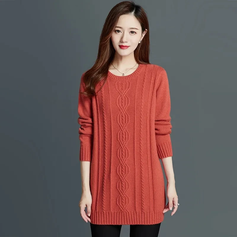 Sweter damski sweter z dzianiny luźny Top w jednolitym kolorze cały mecz koreański dekolt w serek długi sweter z dzianiny gruby najniższy sweter Pull