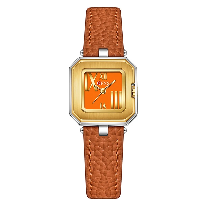 Women's Fashion Quartz Watch Square Simple Waterproof Retro Roman Scale Leather Strap New Niche Brand