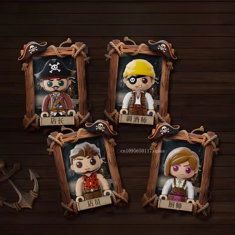 Blocs de construction de bateau Pirate, ensemble de magasin à thème de Bar Pirate, modèle de maison en bois d'aventure, jouet d'assemblage, ornement de bureau, cadeau pour enfants