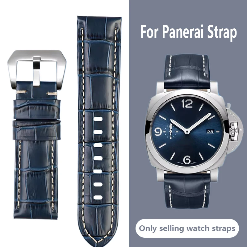 For Panerai 441 1085/1313/111 Cow Leather Watch Strap 22mm 24mm blue Men Crocodile grain Watch Band cowhide Bracelet Accessories