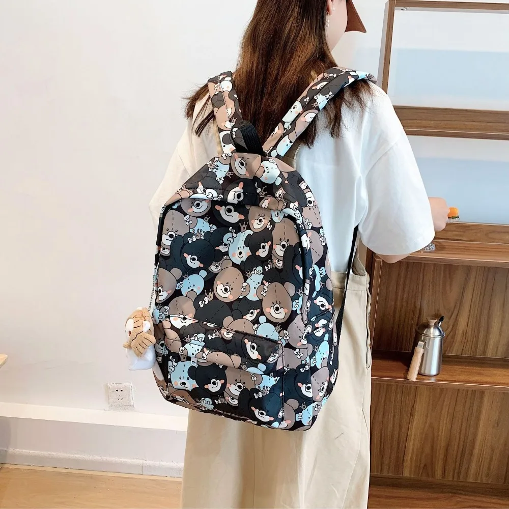 Large Capacity Student Backpack Cute Nylon Bear Printed Women Backpack Waterproof School Bags Adults