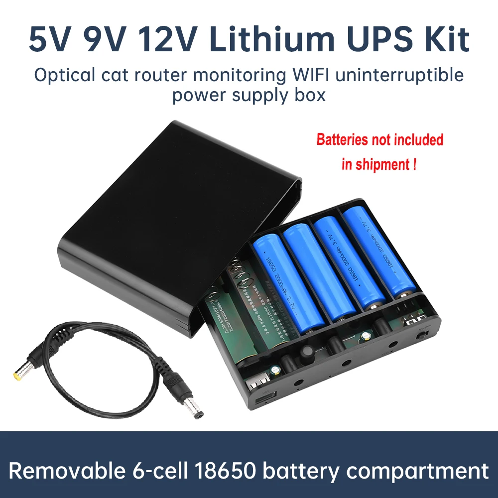 

DC UPS 5V 9V 12V Output 6x 18650 Battery Uninterrupted Power Supply DIY Power Bank Box for House Router Cellphone Tablet Modem