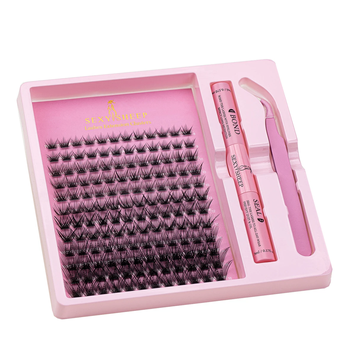 Lash Clusters Kit Wispy Natural Look 8-16mm DIY Lash Extension Kit C Curl Eyelash Clusters With Bond And Seal Lash Tweezer
