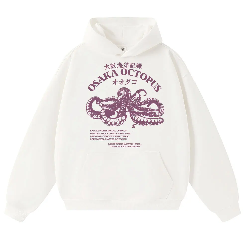 Japanese Style Osaka Octopus Hoodies Unisex Fashion Retro Marine Life Field Guide Long Sleeve Ocean Lover Loose Fleece Tracksuit