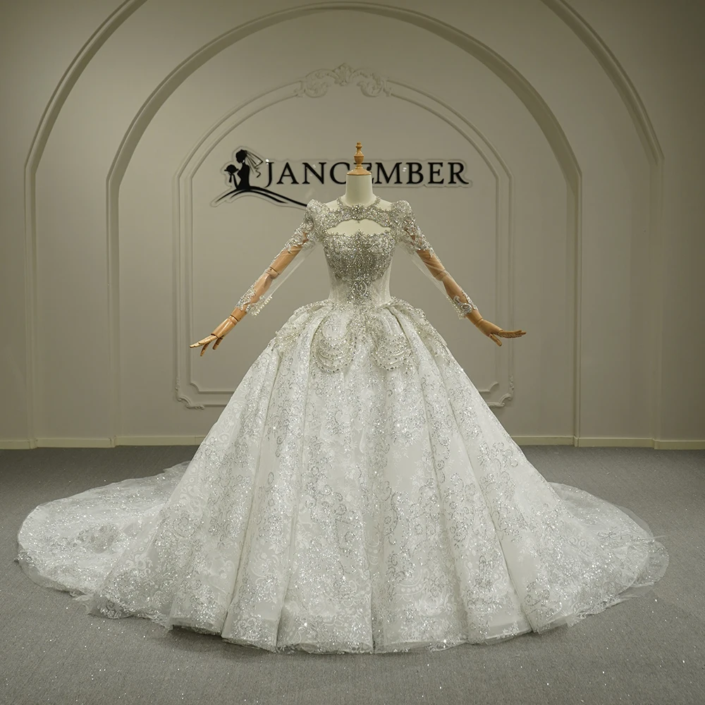 

Fashion Wedding Dress 2026 Formal Illusion Long Sleeves Pearl Bridal Gown Shiny Ball Gown Customized vestidos de novia boda