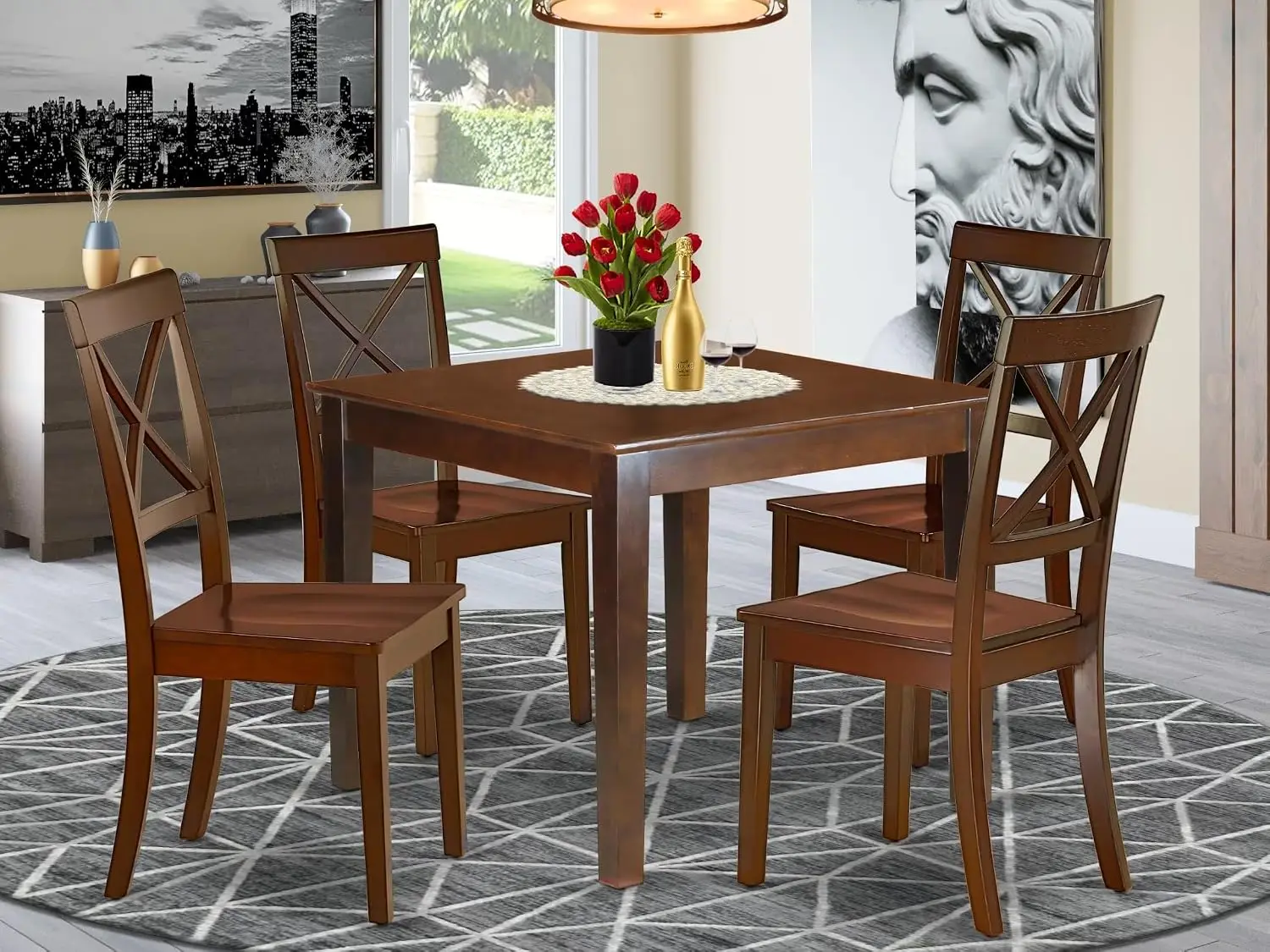 5 Piece Dining Table Set for 4 Includes a Square Kitchen Table and 4 Dining Room Chairs, 36x36 Inch,, Customized