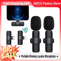 XIKCU Portable Wireless Lavalier Microphone Audio Video Recording Mini Mic For iPhone Live Broadcast Gaming Phone With Receive