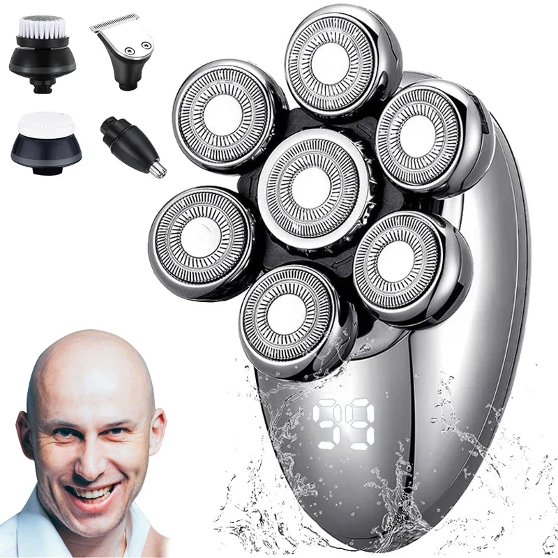 

Супер электробритвы для мужчин, 7D плавающая роторная бритва, беспроводной USB перезаряжаемый многофункциональный набор для ухода за волосами со светодиодным дисплеем