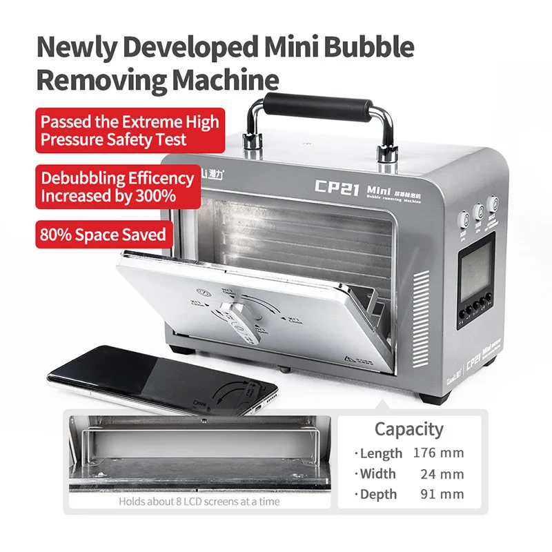 QIANLI NEW CP21 Mini LCD Screen Bubble Removing Machine for Mobile Phone Repair High Pressure Defoaming Tool