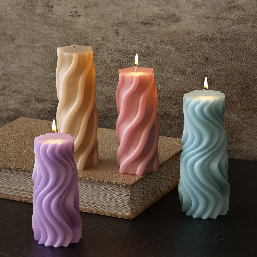 Wave Cylindrical Candle Silicone Mold With Irregular Geometric Shape Twisted Stripes Cylindrical Candle Mold Resin Gypsum Mold