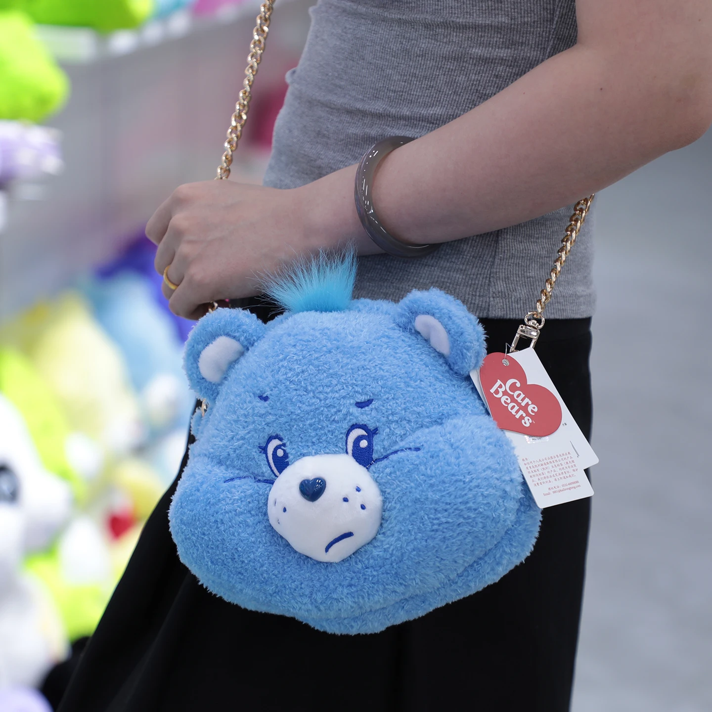Care Bears 20cm Plush Crossbody Bag 3D Cute Bear Head Chain Shoulder Purse Kawaii Star Style Handbag for Girls Holiday Birthday