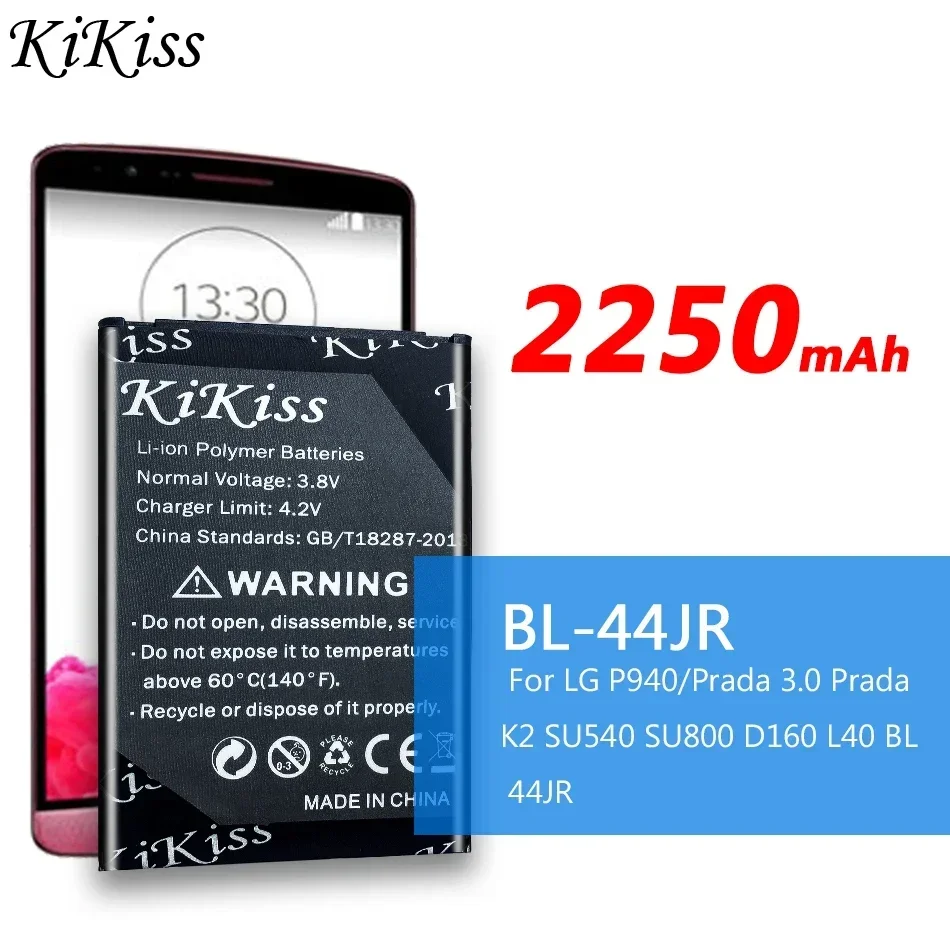 KiKiss Battery BL-44JR 2250mAh For LG P940/Prada 3.0 Prada K2 SU540 SU800 D160 L40 BL 44JR Bateria