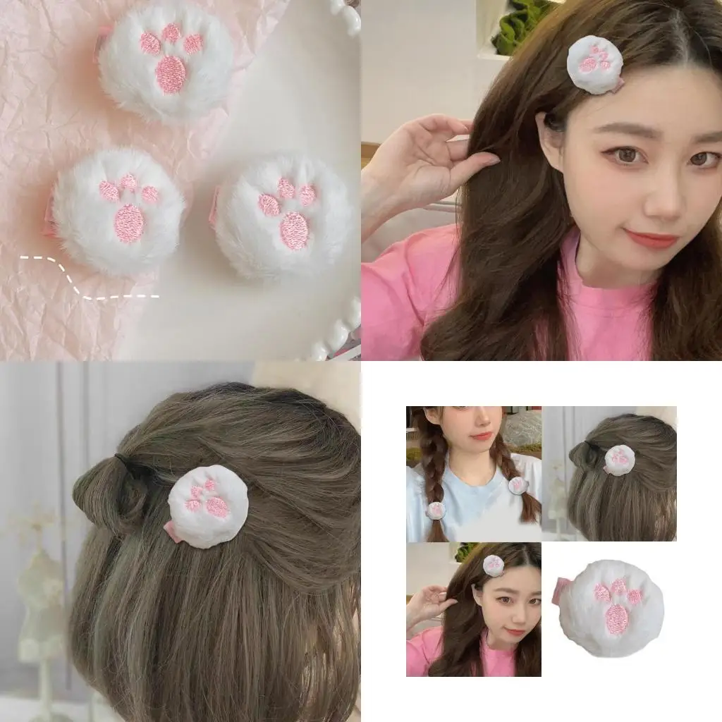 

652F Eye Catching Cats Feet Hair Accessory Soft Plush Hair Clip Hairpin Fashionable Hair Decoration Comfortable and Secure