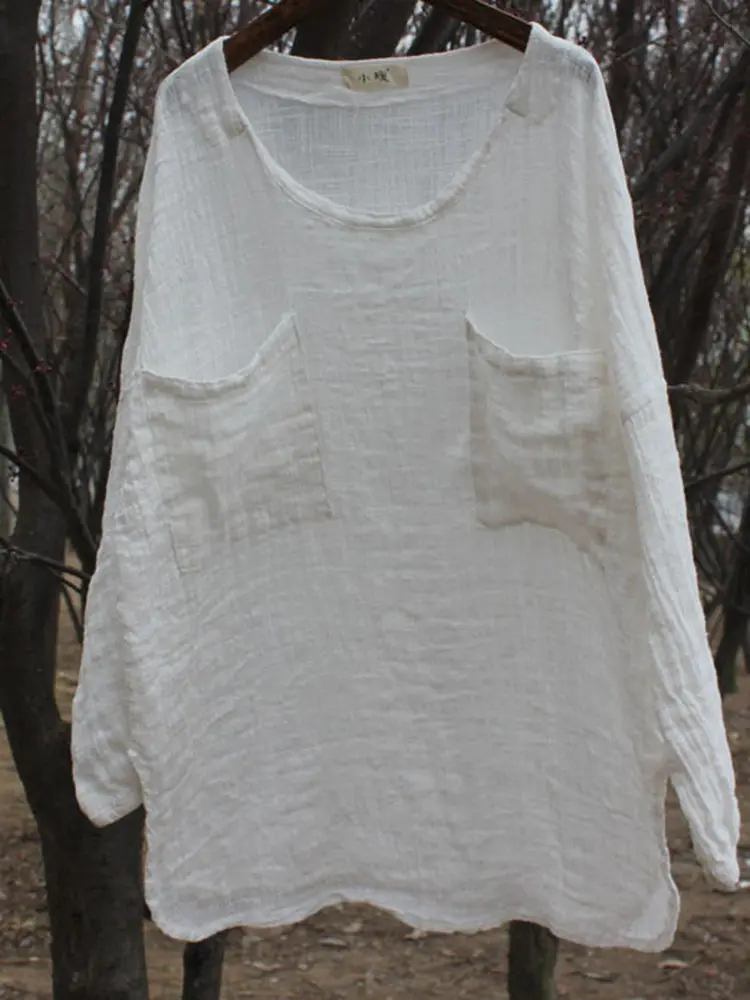 White Cotton Linen Women's Shirt Loose Fit Sun Protection New Chinese Style Zen Clothing Simple Zen Spirit Linen Top