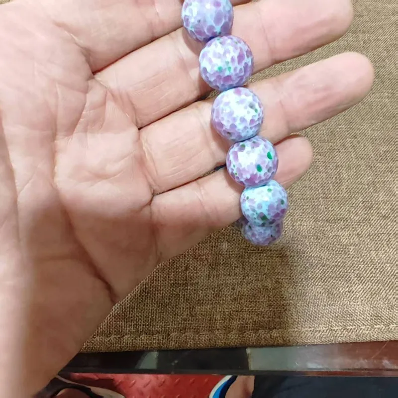 Unisex Retro Bohemian Elastic Bracelet Purple‑Blue Speckled Lampwork Glass Beads Handcrafted Casual Ethnic Wrist Jewelry