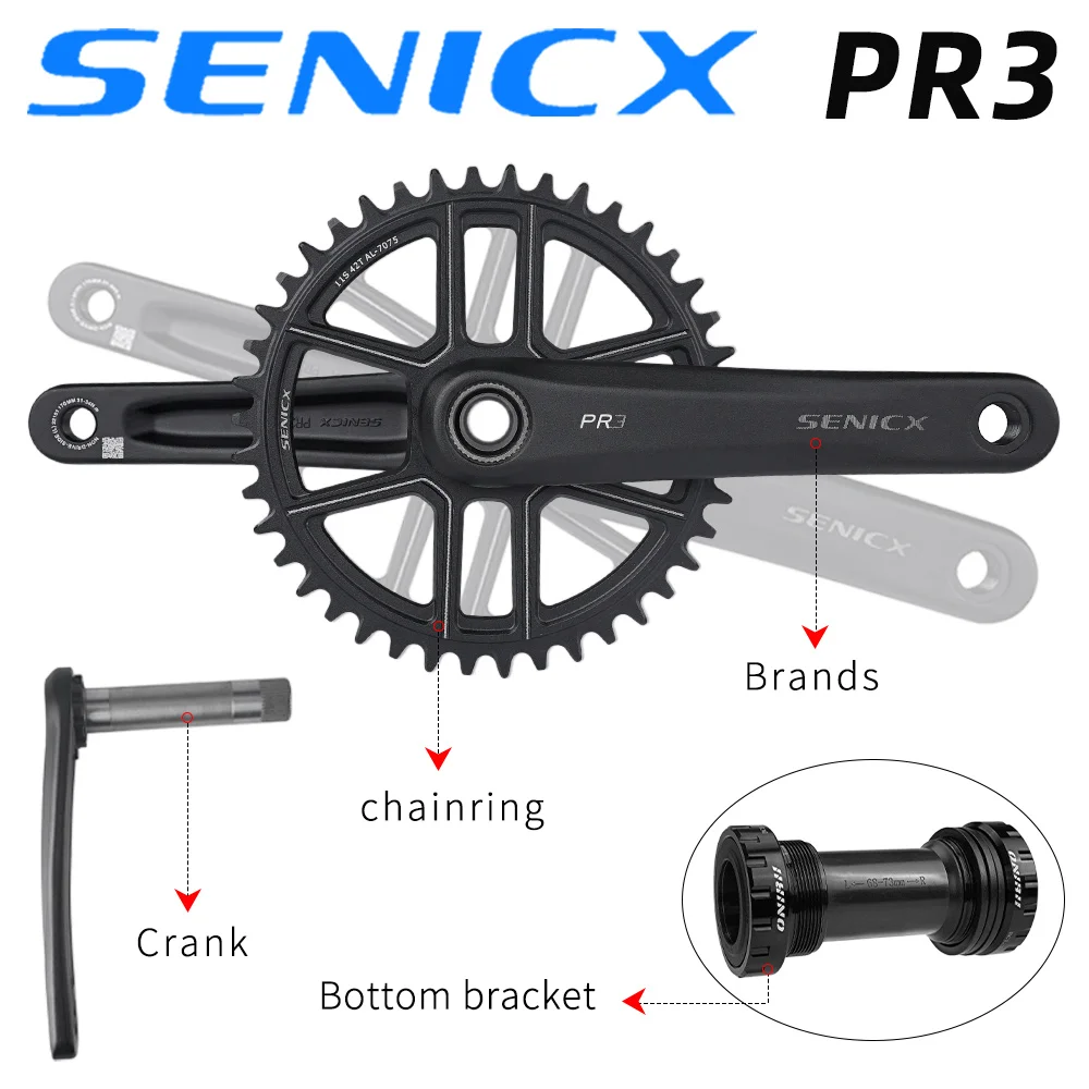 SENICX Crankset PR3 Road Cyclocros Crank 165/170/172.5/175mm Chainring 40/42/44T for Gravel Folding Bike 9/10/11/12 Speed  NEW