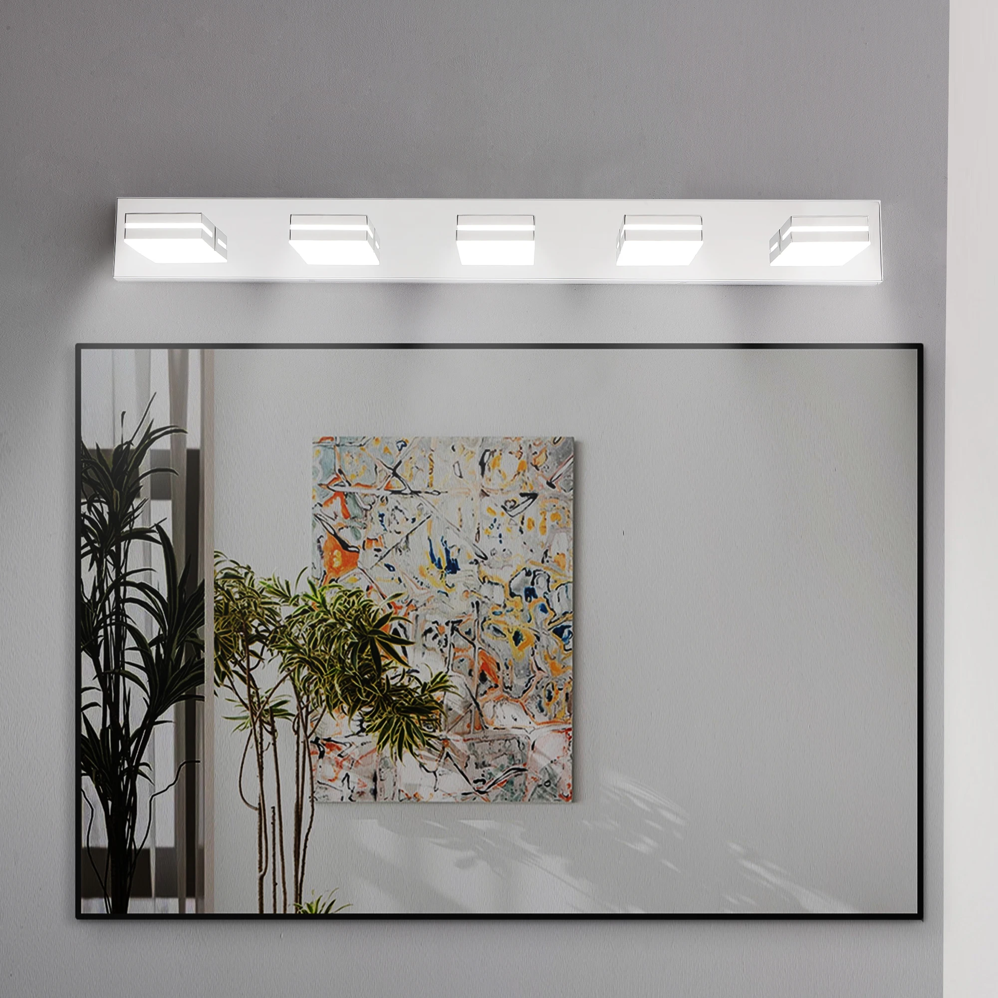 

Modern Chrome LED Vanity Light, 5-Lights Wall Sconce for Bathroom and Mirror, Sleek Minimalist Design, Energy-Efficient