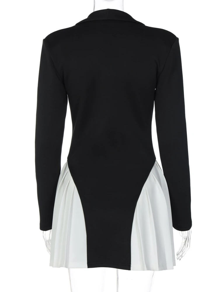 Robe Blazer courte en Patchwork pour femmes, Chic, manches longues, vêtements féminins, simple boutonnage, robes de soirée plissées, Streetwear, automne 2025