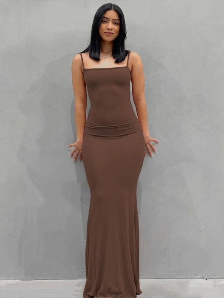 Mulheres vestidos longos sexy festa de casamento noite cinta espaguete bandagem vestido longo cetim deslizamento sólido magro trompete preto vestidos