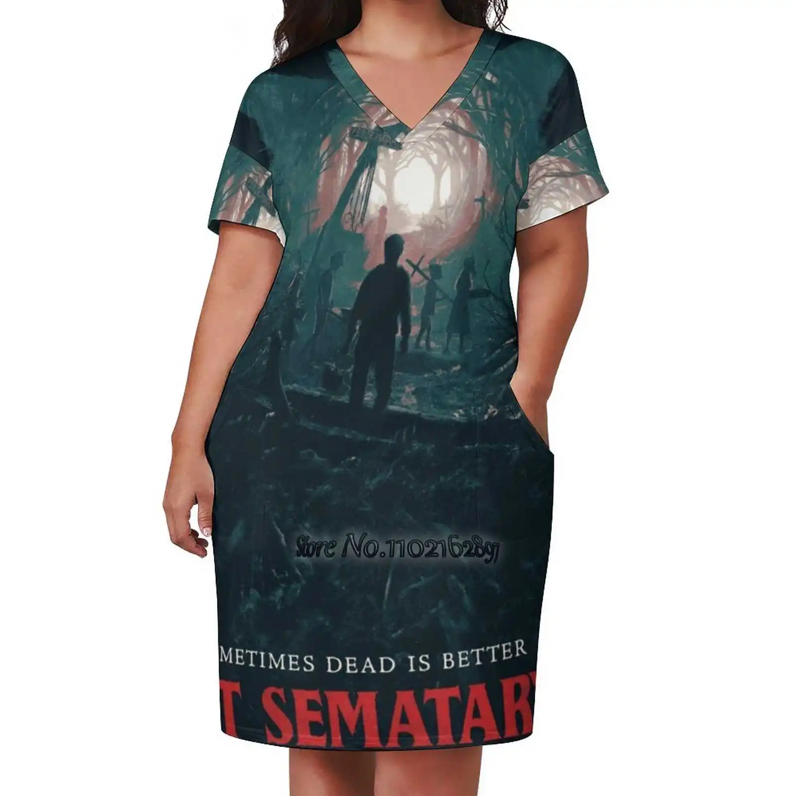 Pet Sematary V-Neck Short Sleeve Dress A-Line Skirt Women'S Clothing Office Lady Elegant Skirt Pet Sematary Movie Horror Movie