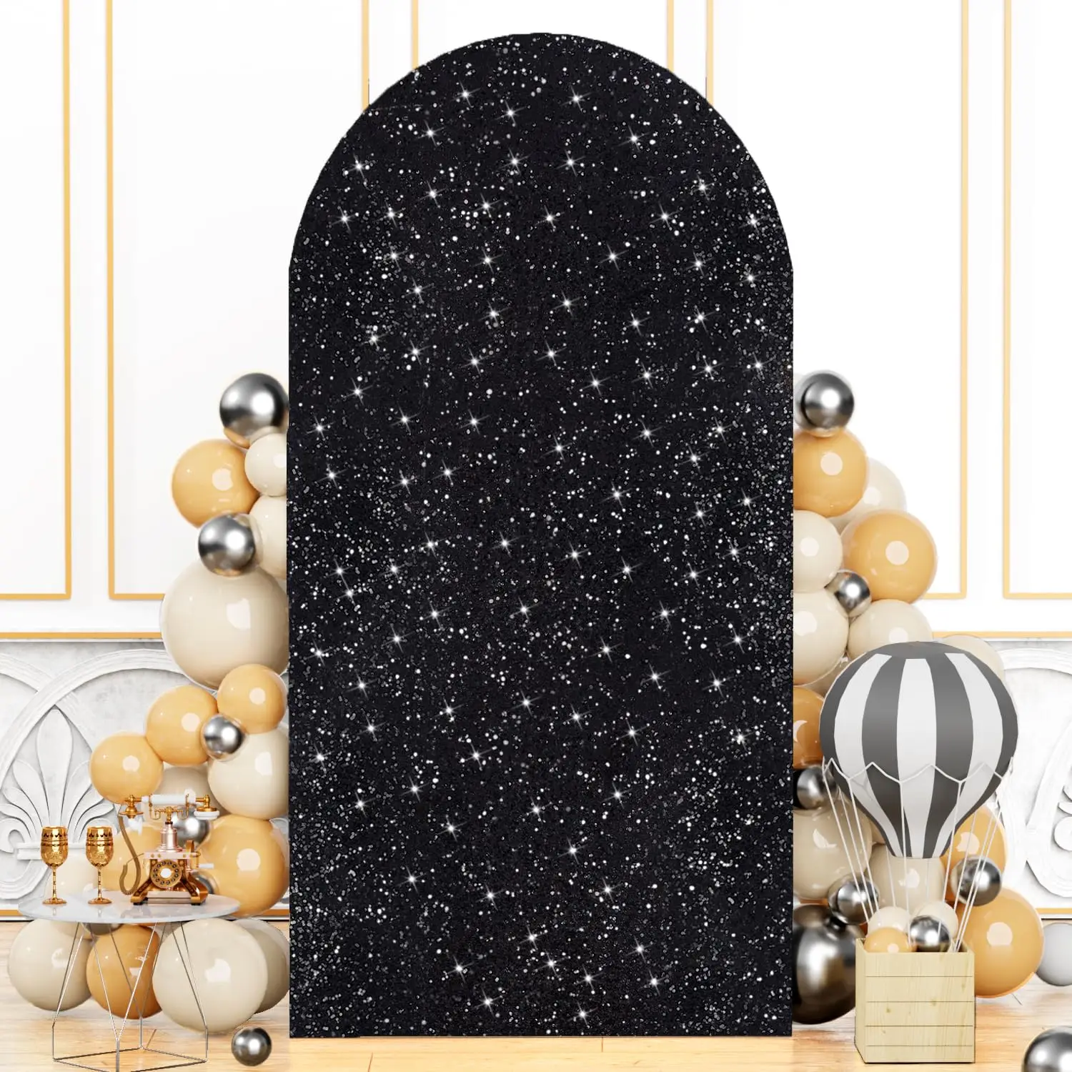 

Black arched sequin background cover round Chiara background cover suitable for wedding birthday photography decoration