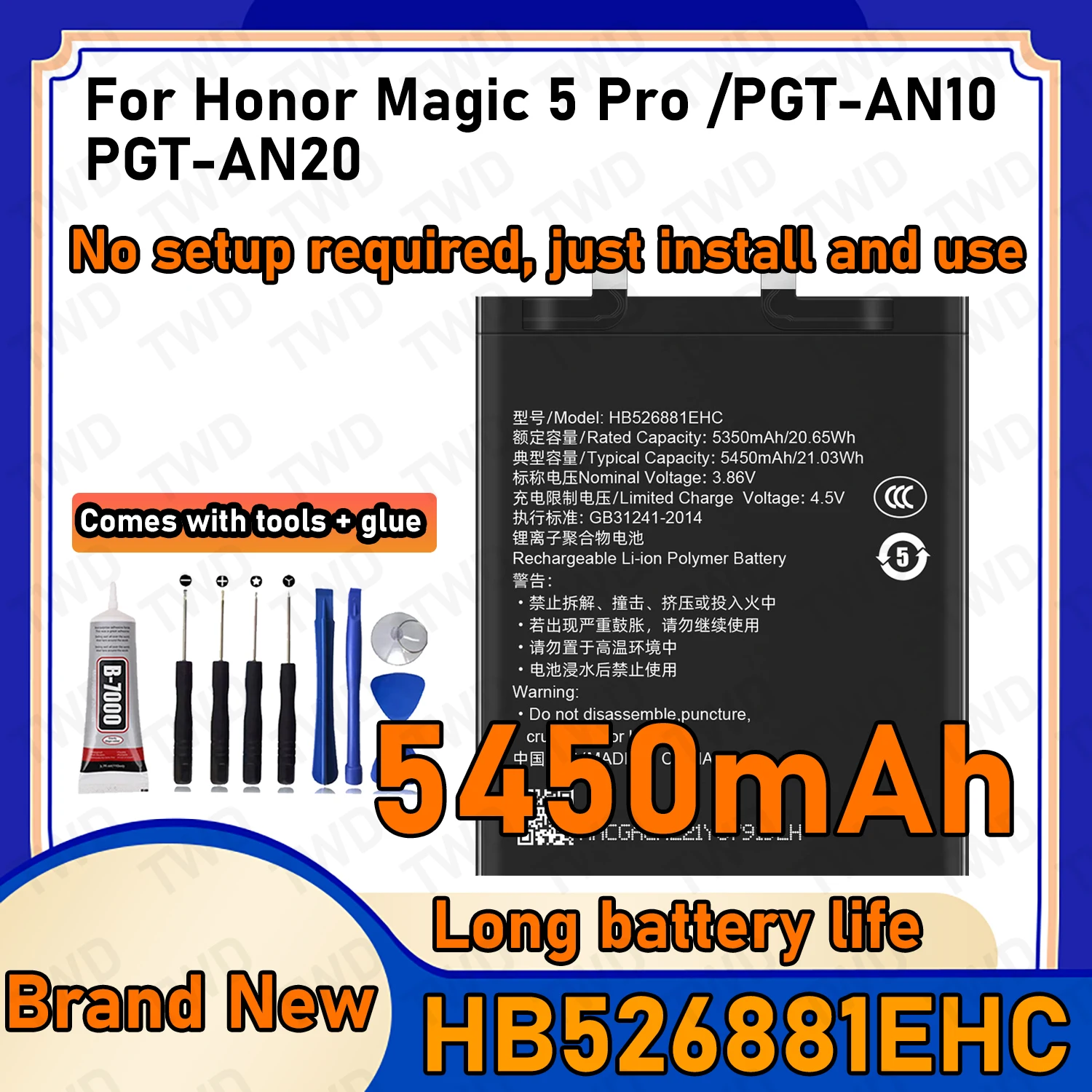 

HB526481EHC Large capacity Battery For Magic 5 Pro /PGT-AN10 Batteries New High Quanlity+Free Tools