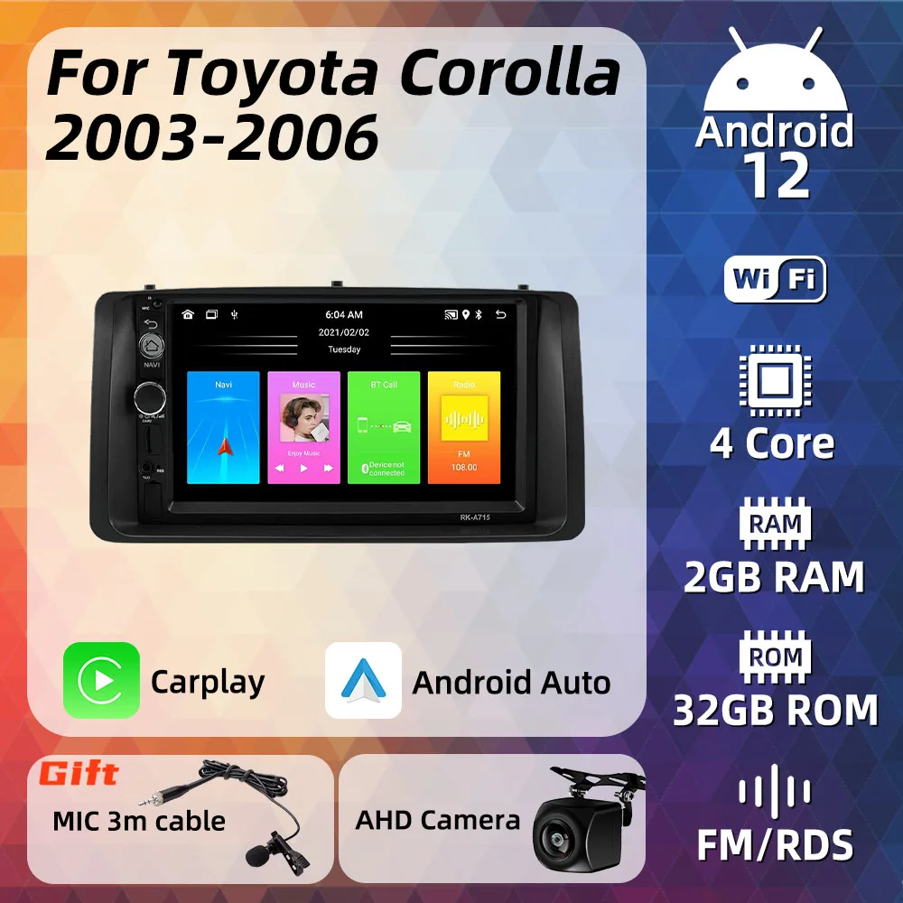 

7'' Car Radio For Toyota Corolla 2003 - 2006 Android Stereo Multimedia 2 Din Player Head Unit GPS Navigator Carplay Android Auto