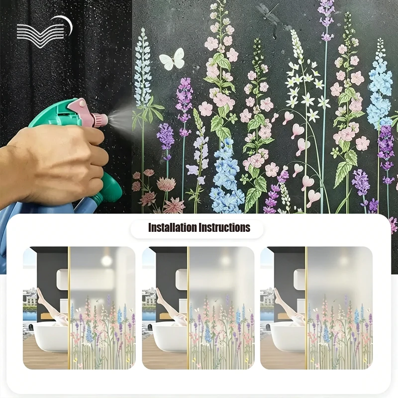 Wild Floral Privacy-protection Window Film Anti-peep Glass Sticker Decor Decal For Bathroom Shower Door Balcony Window