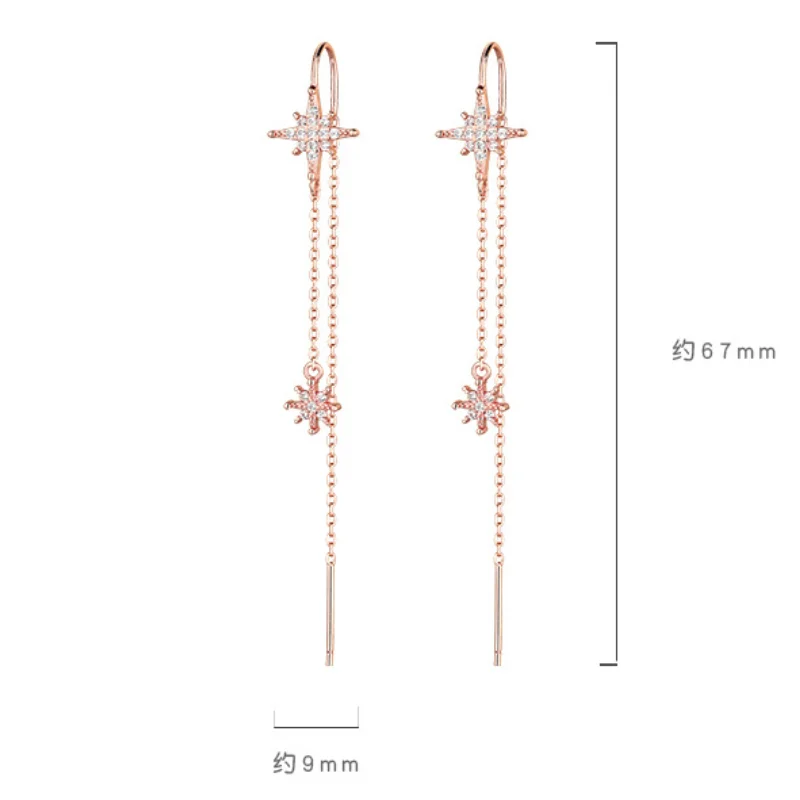 New 925 Silver Star Inlaid Zircon Earrings Ladies Temperament Long Tassel Earrings Simplicity Luxury Jewelry Silver Color Gifts