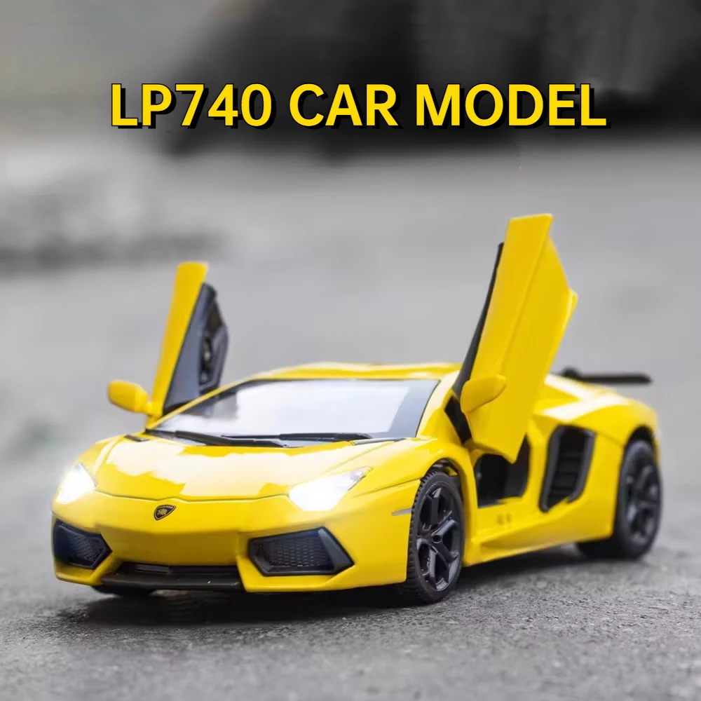 1/32 LP740 Toys Model Car Diecast Alloy Sports Car Metal Body Rubber Tires Doors Opened Sound Light Pull Back Toy Gifts for Kids