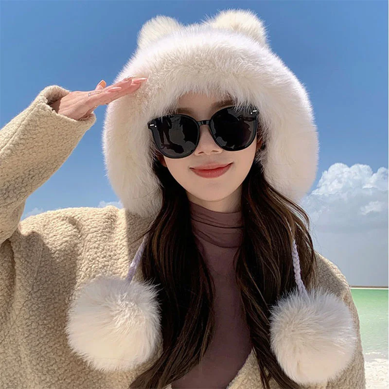 Winter Warmth Mink Knitted Cute Princess Hat Women's Fashion Korean Edition Lei Feng Hat Leisure Luxury Fight Hat New Style