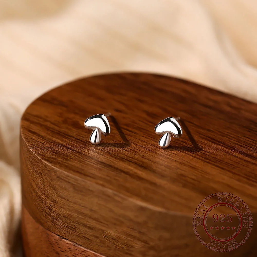 

Настоящее серебро S999, милые серьги-гвоздики с грибами для женщин, ювелирные изделия для свадьбы, помолвки и вечеринки