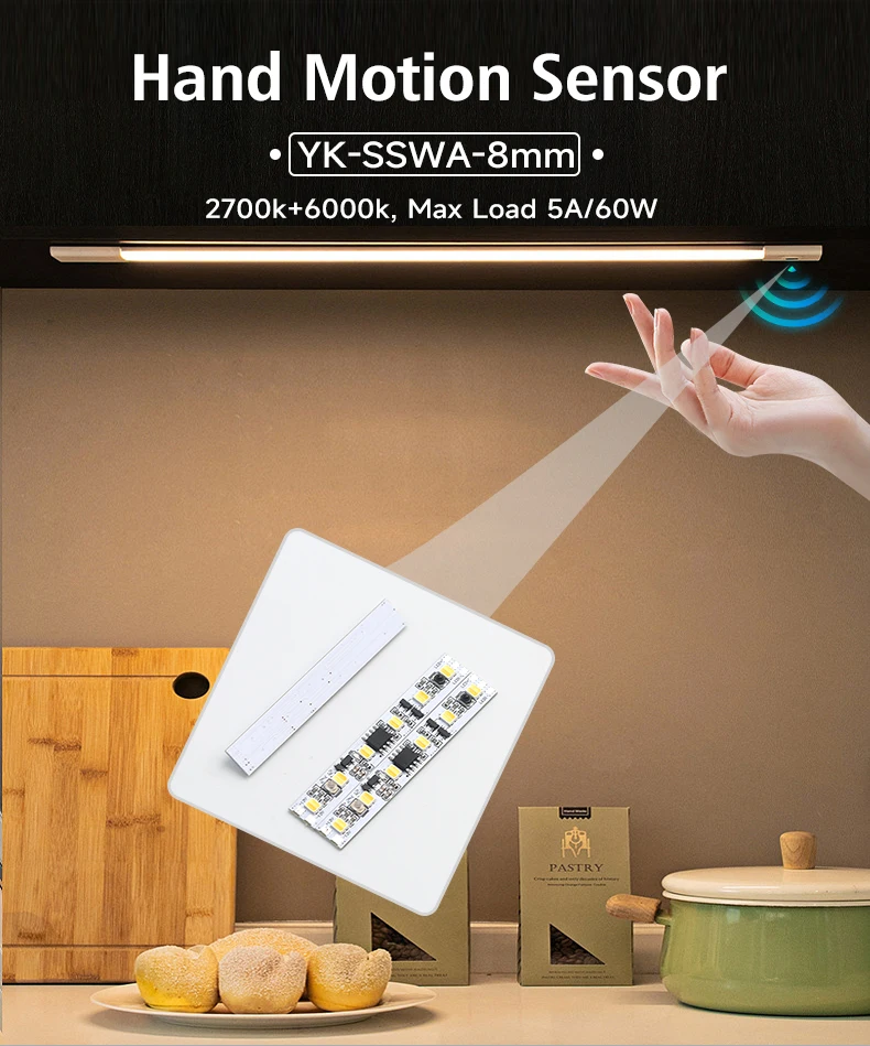 DC12V 5A 60W mit CCT variabler Farbtemperatur LED-Lampenperlen, Handbewegungssensor-Schalter, keine dunklen Bereiche, kein Bohren erforderlich – Detail 1