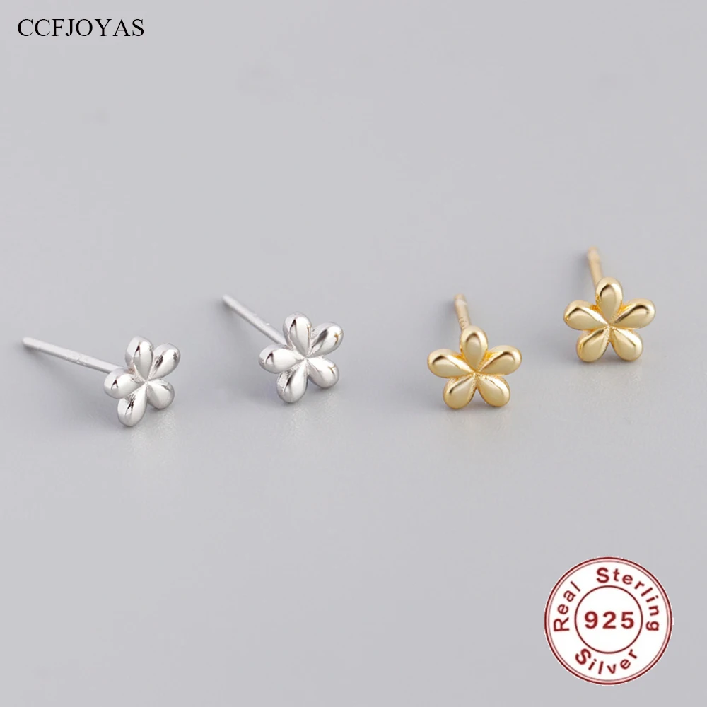 

CCFJOYAS Japanese and Korean Simple Small Flower S925 Sterling Silver Stud Earrings for Women Fashion Summer Mini Earrings