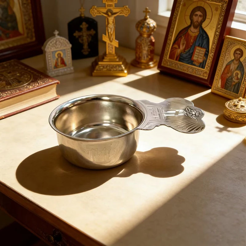 

Rustproof Stainless Steel Orthodox Holy Water Scoop Blessing Cup for Church Liturgy Home Altar Religious Devotion Christian Gift