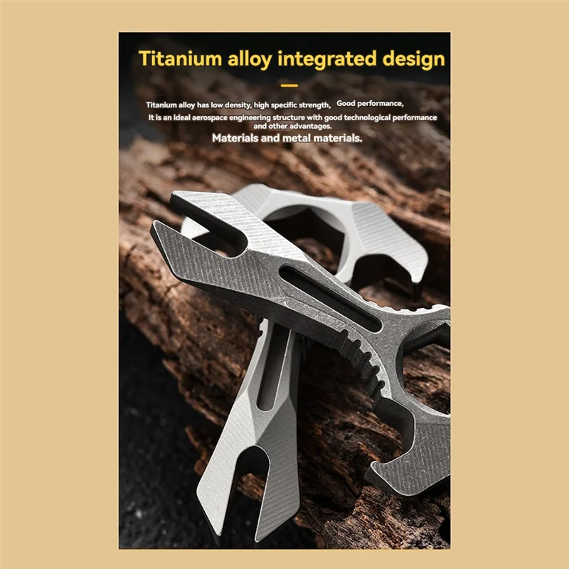 Moersleutel TC4 Titanium Legering Koevoet Sleutelhanger Open Levering Gadget Zelfverdediging Tool Met 2X13mm Groef