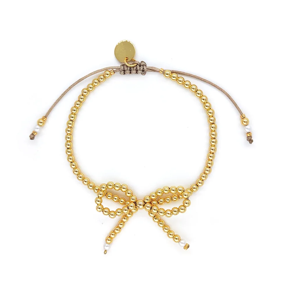 KKBEAD 18K Gold Plated Bow Knot Bracelet Waterproof Bow Ball Jewelry for Women Gift Pulseras Mujer