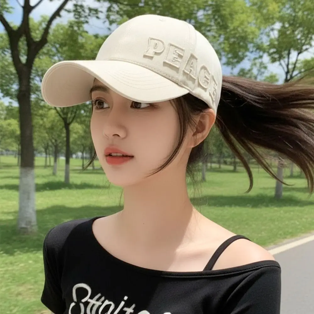 PEACE Embroidery Ponytail Baseball Cap Curved Brim Adjustable Hollow Back Hat Hollow Top Structured Baseball Cap Outdoor Sports