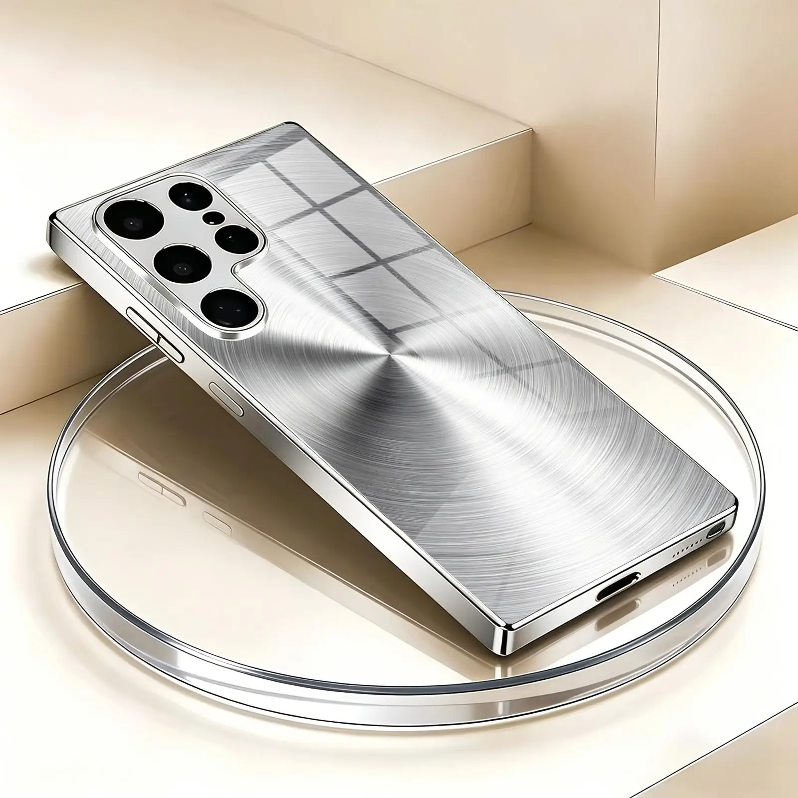 Brushed Metal Texture2  Phone Case For Samsung S26 S25 S24 S23 S22 S21 Plus Ultra Note20 Electroplated glass Phone Case view 5