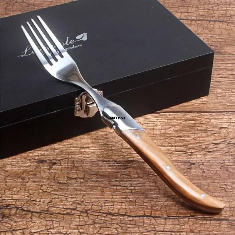 Roestvrij Staal Steak Vork Bestek Set Olijf Houten Handvat Vork Nul Afval Westerse Servies Bento Keuken Accessoires Geschenkdoos