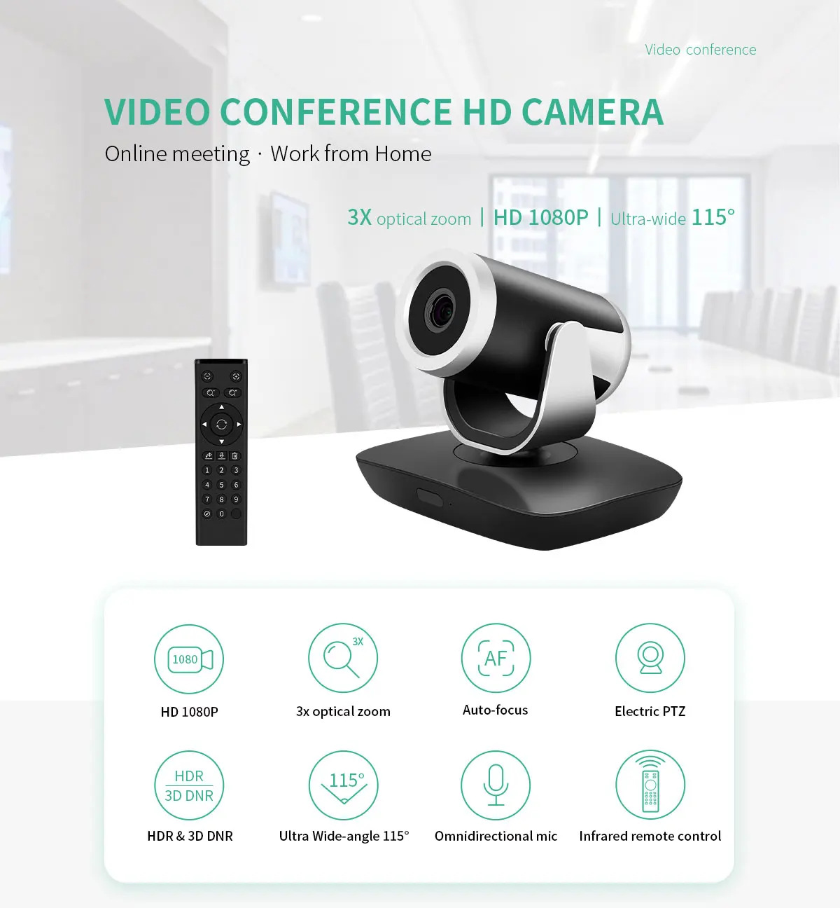 HD 1080P Auto-focus Web Camera with Omnidirectional Microphone for Online Conference